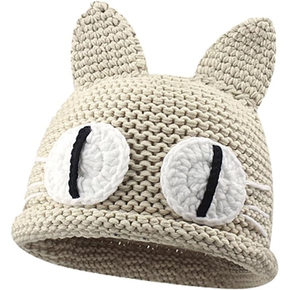 Bucket Hat for Women Men Handmade Crochet Cat Ear Beanie Cute Big Eye Cat Knit Hats Colorful Headwear Daily Gift Warm Winter