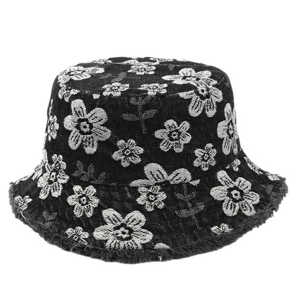 Bucket Hat for Women ，Summer Clearance Women's Fashion Fisherman's Hat Flower Embroidery Denim Sunscreen Hat Washed To Make Old Fur-brimmed Hat