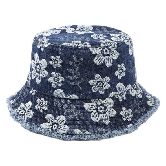 Bucket Hat for Women ,Summer Clearance Women's Fashion Fisherman's Hat Flower Embroidery Denim Sunscreen Hat Washed To Make Old Fur-brimmed Hat
