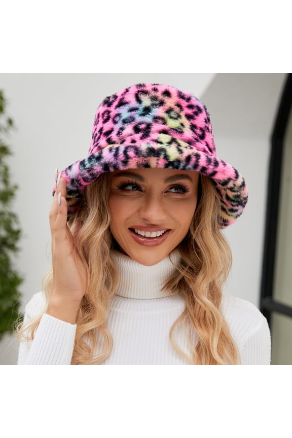 Bucket Hats AURORADY Fuzzy Bucket Hat for Women Knowledge Bucket Hat Fluffy Warm Soft Winter Fisherman Cap Furry Sun Hat, Baseball Hat Sun Caps Hot Pink