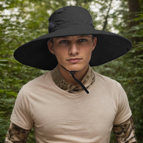 Bucket Hats Breathable Bucket Hat For Men Women Sun Outdoor Fishing Hiking Casual Adjustable Drawstring Summer Sun Hat Lightweight Travel Cap Black One Size