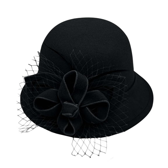 Bucket Hats CQXIDFH Cloche Bowler Hat for Women, Solid Color Flower Decor, Wide Brim Elegant Headwear for Fall Winter Daily & Formal Occasions, Visor Hat (Black, One Size)