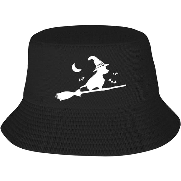 Bucket Hats Fashion Sun Cap Packable Outdoor Fisherman Hat for Women and Men Happy Halloweenie Witch Dog Bucket Hats