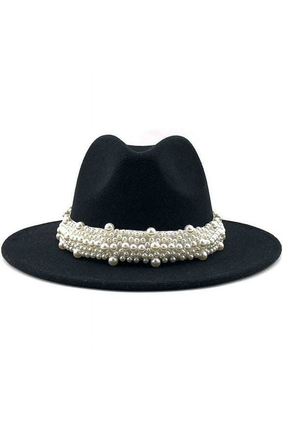 Bucket Hats For Men Women British Style Fashion Elegant Jazz Hat Pearl Ring With Top Hat Big Brim Hat Ladies Woolen Hats