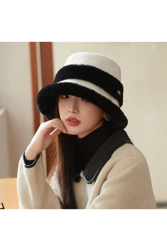 Bucket Hats Fuzzy Sheep Print Women Men Plush Cap Warm Soft Fisherman Hat Adjustable Winter Spring