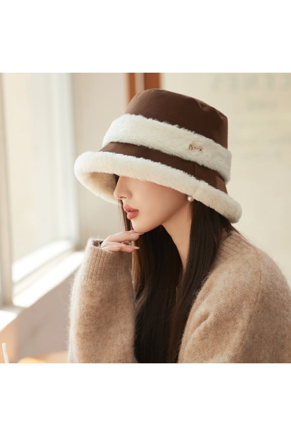 Bucket Hats Fuzzy Sheep Print Women Men Plush Cap Warm Soft Fisherman Hat Adjustable Winter Spring