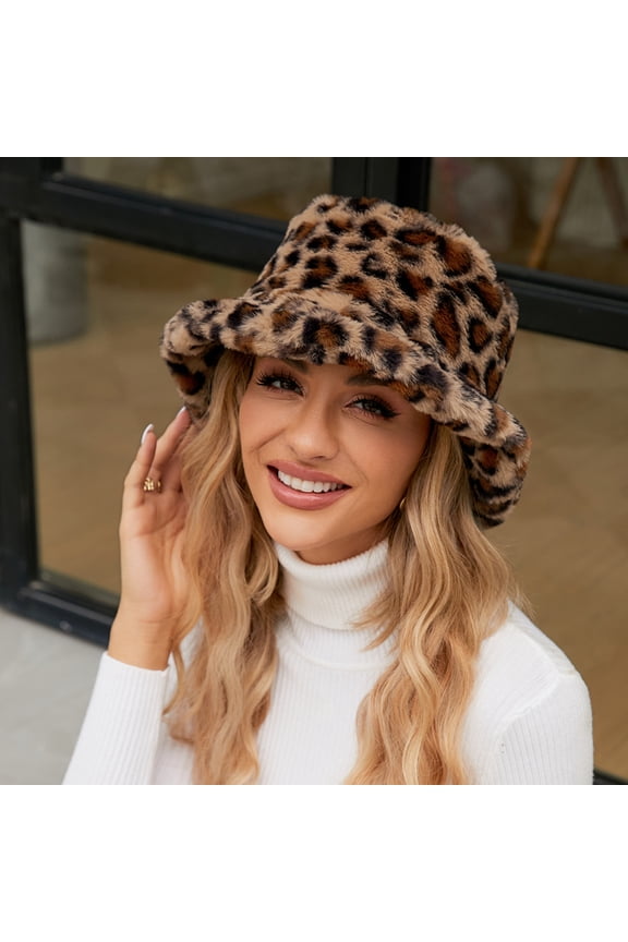 Bucket Hats Fuzzy Sheep Print Women Men Plush Cap Warm Soft Fisherman Hat Adjustable Winter Spring