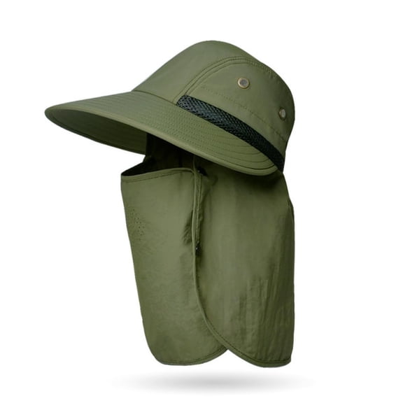 Bucket Hats for Men with Hat Clip, Unisex Wide Brim UV Protection Outdoor Hat with Face Cover, Foldable Outdoor Sun Bank Visor Cap for Golf, Fishing, Camping, Army Green
