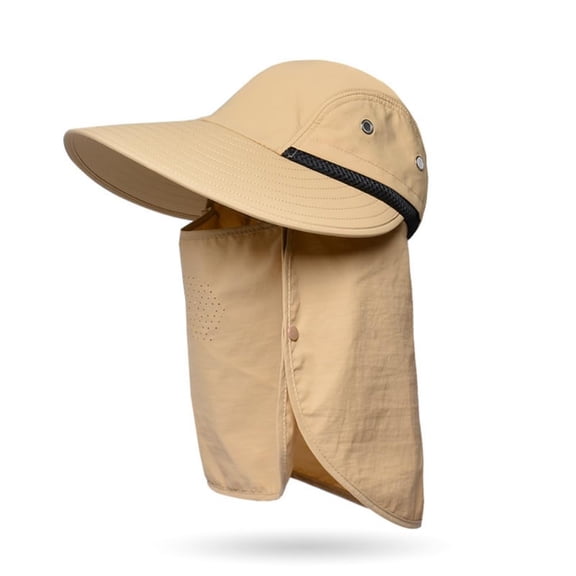Bucket Hats for Men with Hat Clip, Unisex Wide Brim UV Protection Outdoor Hat with Face Cover, Foldable Outdoor Sun Bank Visor Cap for Golf, Fishing, Camping, Khaki