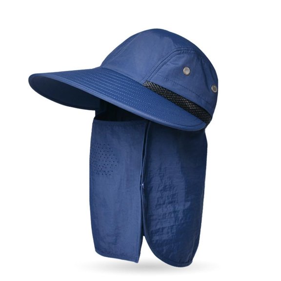 Bucket Hats for Men with Hat Clip, Unisex Wide Brim UV Protection Outdoor Hat with Face Cover, Foldable Outdoor Sun Bank Visor Cap for Golf, Fishing, Camping, Navy Blue