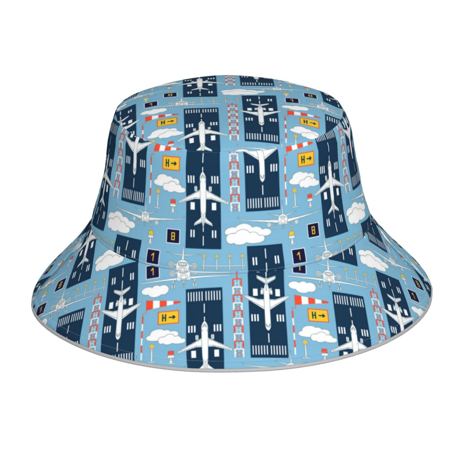 Bucket Hats for Men Woman - Airplanes and Aviation Signs Reversible ...