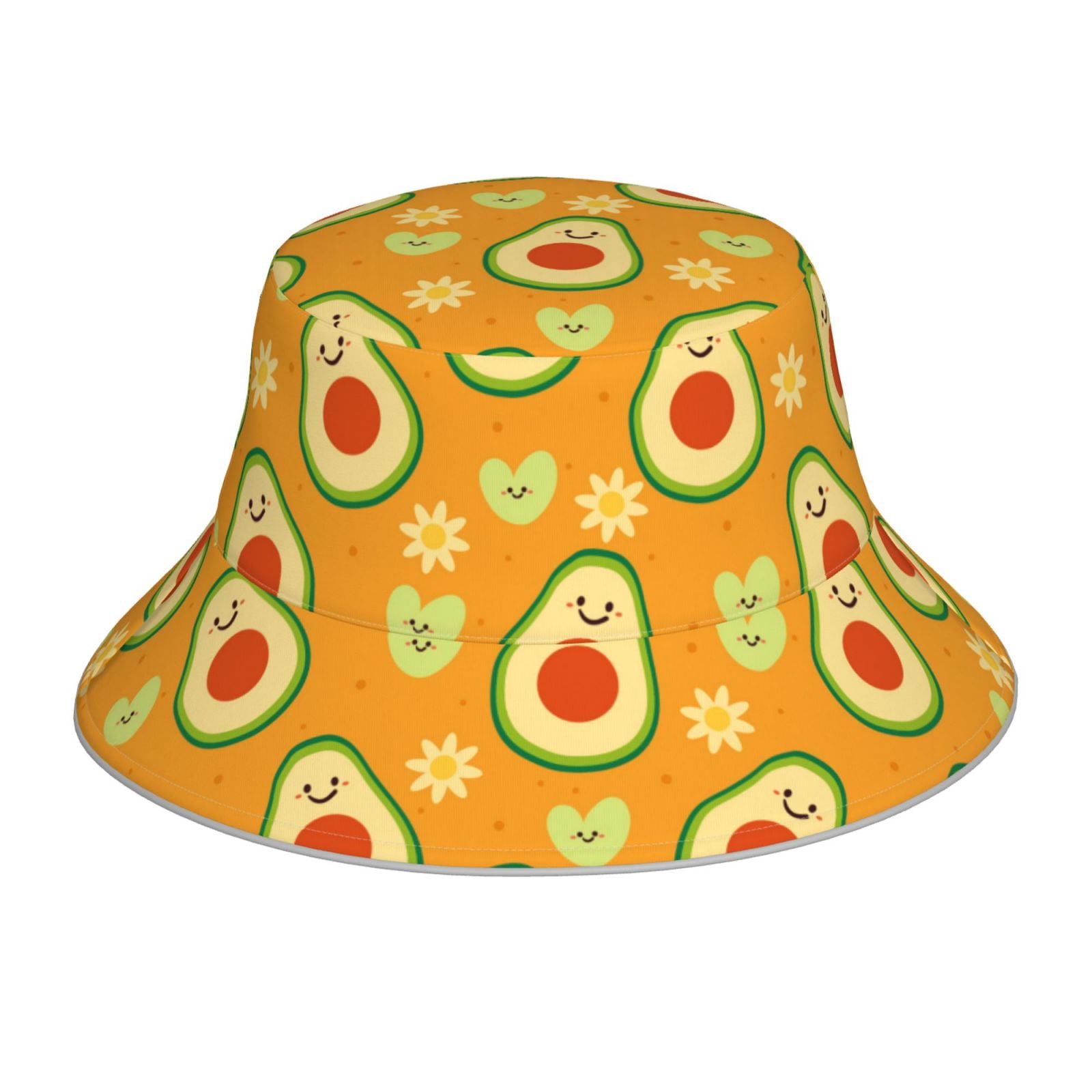 Bucket Hats for Men Woman - Cute Avocado Orange Flower Reversible ...