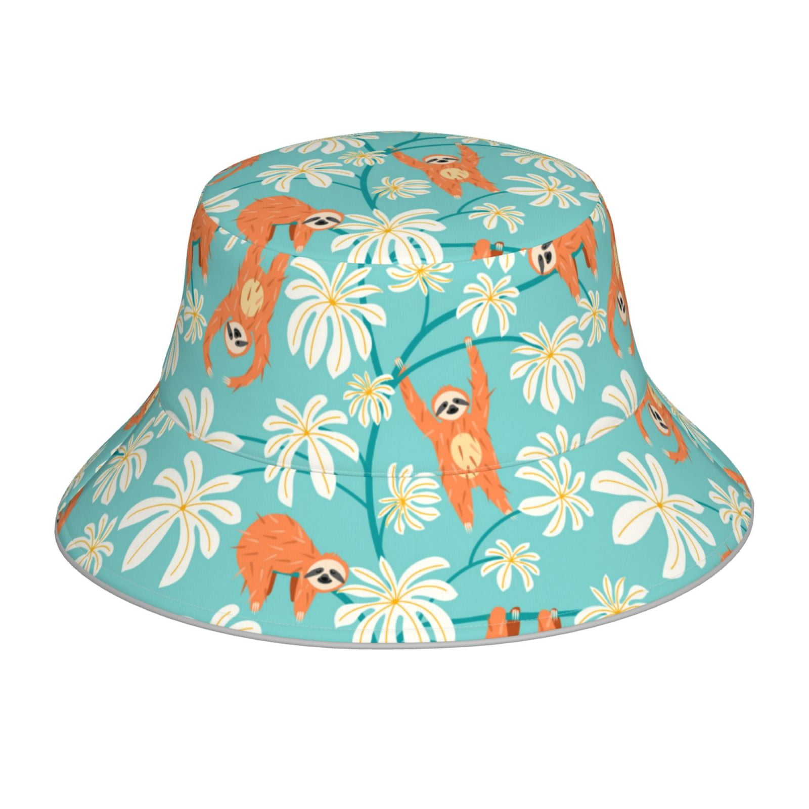 Bucket Hats for Men Woman - Cute Sloth on Floral Tree Reversible ...