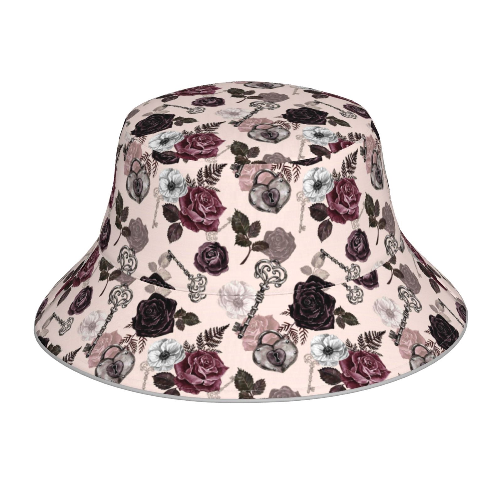 Bucket Hats for Men Woman - Retro Red Black Roses Reversible Reflective ...