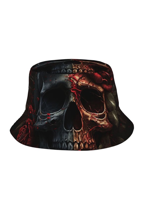 Bucket Hats Travel Beach Sun Unisex Packable Fisherman Cap for Women Men , Blood Skull Roses