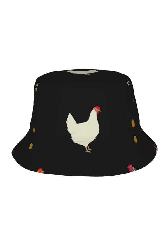 Bucket Hats Travel Beach Sun Unisex Packable Fisherman Cap for Women Men , Chicken Eggs Cock Pattern Rooster