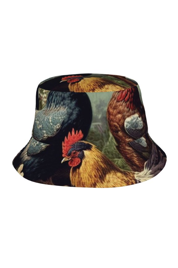 Bucket Hats Travel Beach Sun Unisex Packable Fisherman Cap for Women Men , Chicken Vintage Colorful Hens