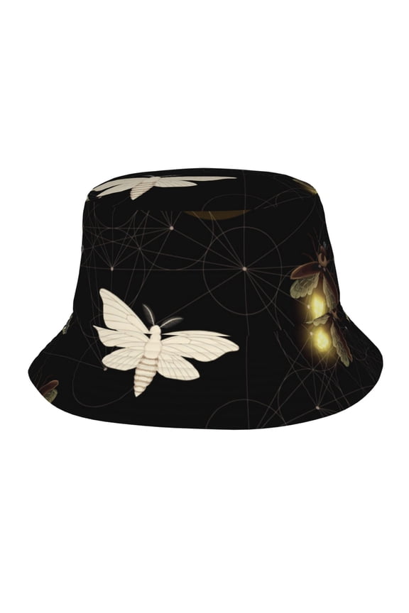 Bucket Hats Travel Beach Sun Unisex Packable Fisherman Cap for Women Men , Death Head Hawk Moth Fireflies