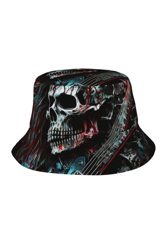 Bucket Hats Travel Beach Sun Unisex Packable Fisherman Cap for Women Men , Death Skull Rock Heavy Metal Music