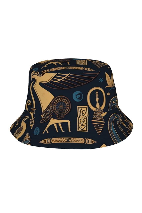 Bucket Hats Travel Beach Sun Unisex Packable Fisherman Cap for Women Men , Egyptian Symbols Hieroglyphs Mascots Vintage