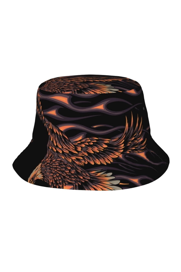 Bucket Hats Travel Beach Sun Unisex Packable Fisherman Cap for Women Men , Flaming Eagle Fire