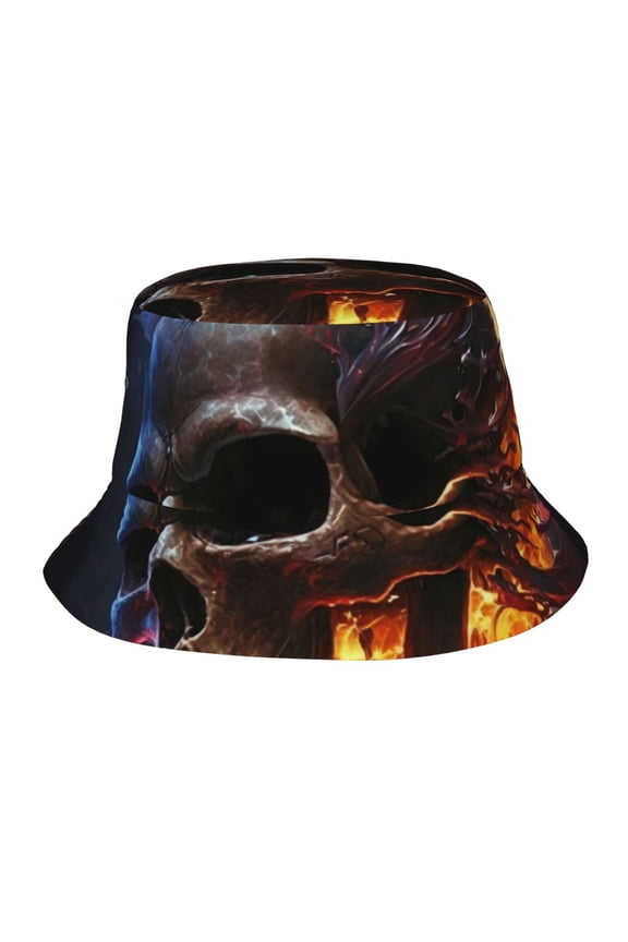 Bucket Hats Travel Beach Sun Unisex Packable Fisherman Cap for Women Men , Gothic Skull On Fire Death Cool