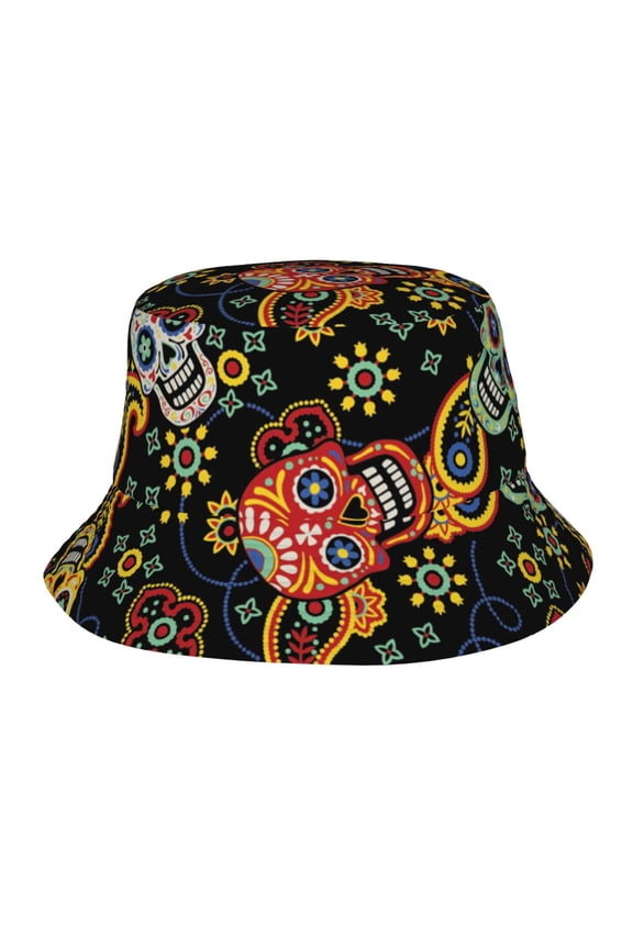 Bucket Hats Travel Beach Sun Unisex Packable Fisherman Cap for Women Men , Mexican Skull Paisley