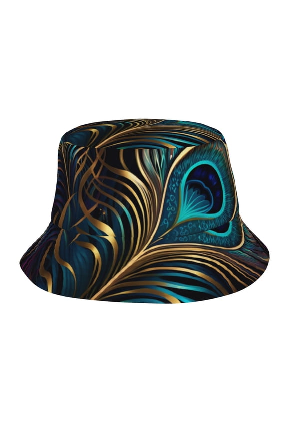 Bucket Hats Travel Beach Sun Unisex Packable Fisherman Cap for Women Men , Peacock Feathers Peafowl