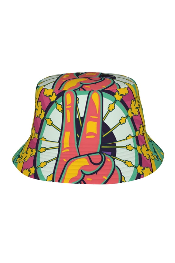 Bucket Hats Travel Beach Sun Unisex Packable Fisherman Cap for Women Men , Psychedelic Love Generation Hippie