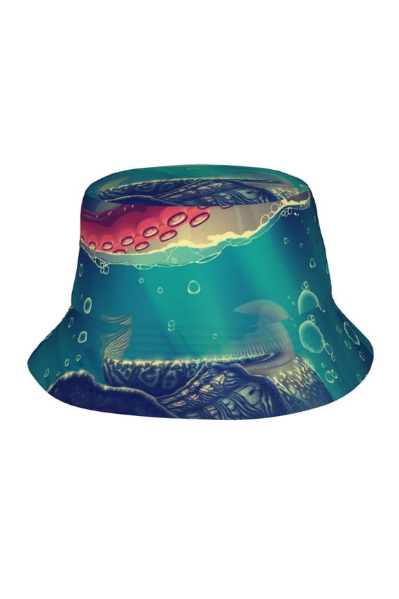 Bucket Hats Travel Beach Sun Unisex Packable Fisherman Cap for Women Men , Red Octopus Tentacles Predator Fish