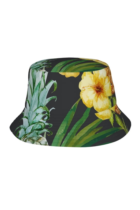 Bucket Hats Travel Beach Sun Unisex Packable Fisherman Cap for Women Men , Tropical Pineapple Hawaii Floral