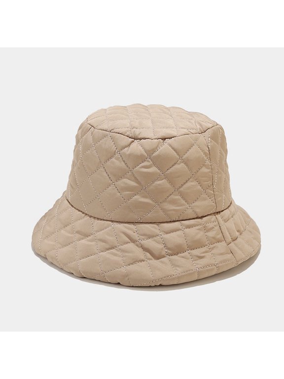Bucket Hats for Autumn and Winter Lightweight Soft Plaid Fisherman Hat with Warm Pure Down Insulation for Women