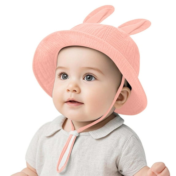 Bucket-Hats for Boys Girls with Ears and Strap Toddlers Cute Solid Color Sun Protection Going Out Beach Fisherman Hat