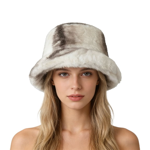 Bucket Hats for Men Fall Fashion Faux Fur Fuzzy Fleece Cozy Cold Weather Warm Women's Hats & Caps White