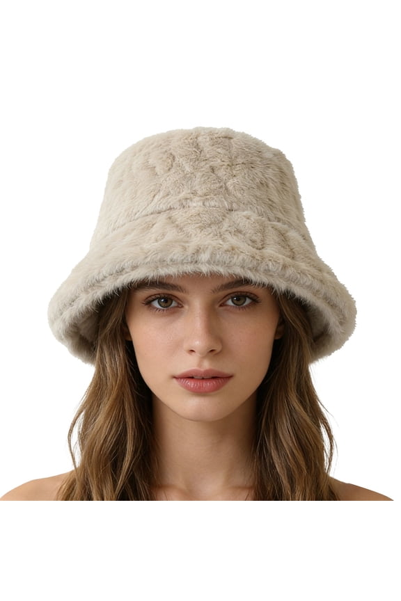 Bucket Hats for Men Fall Fashion Must Have Faux Fur Fuzzy Fleece Cozy Cold Weather Warm Women's Hats & Caps Beige