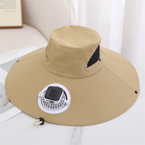 Bucket-Hats for Men Women with Solar-Energy Fan Sun Protection Cap Unisex Casual Solid Color Wide-Brim Breathable Hiking Fishing Visor Hat