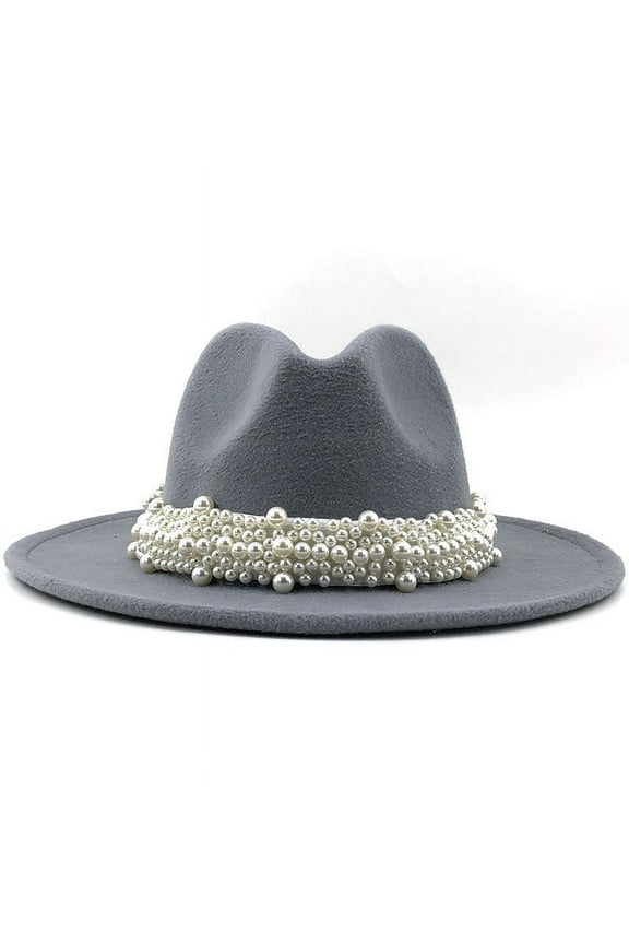 Bucket Hats for Women British Style Fashion Elegant Jazz Hat Pearl Ring With Top Hat Big Brim Hat Ladies Woolen Hats