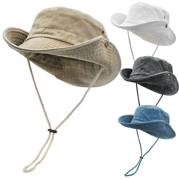 Bucket Hats with String Wide Brim Hiking Fishing UV Sun Protection Safari Unisex Boonie