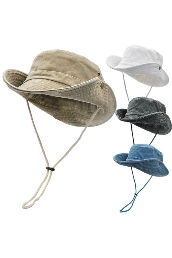 Bucket Hats with String Wide Brim Hiking Fishing UV Sun Protection Safari Unisex Boonie