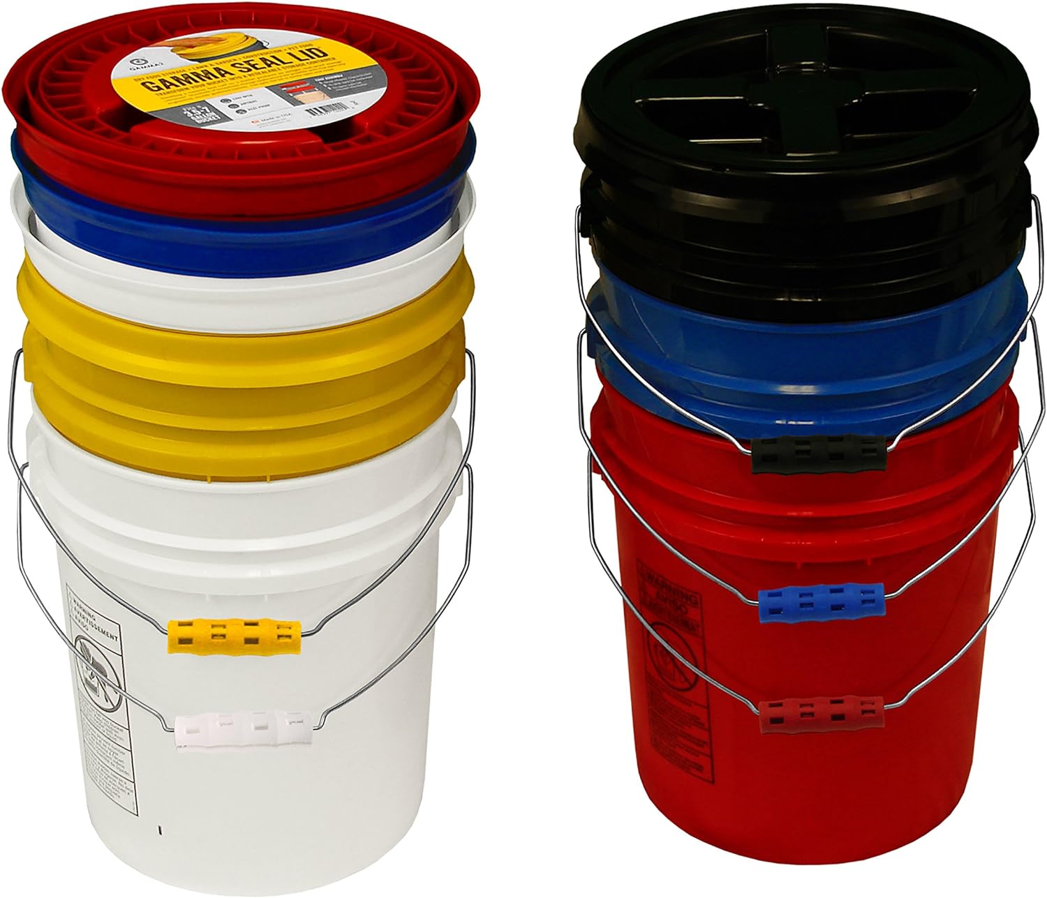 Bucket Kit, Five Colored 5 Gallon Buckets With Matching Gamma Seal Lids