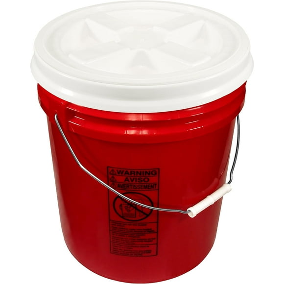 Bucket Kit, One Red 5 Gallon Bucket 90 mil with White Gamma Seal Lid