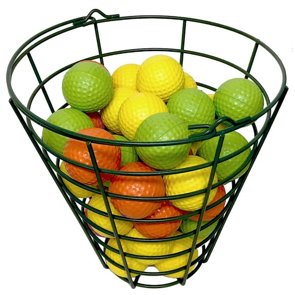 42 Multi-Color Foam Golf Ball-Size Indoor/Outdoor Limited Flight Practice Balls in Metal Range-Style Bucket