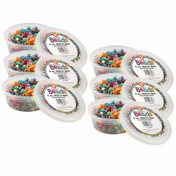 Hygloss Bucket O’ Beads, Multi-Mix, Asstd Sizes, 4 oz Per Pack, 6 Packs