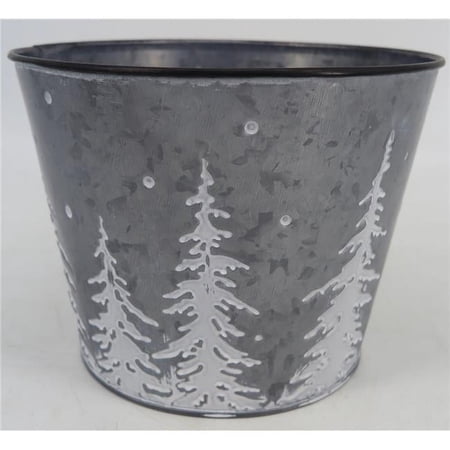 Bucket Shape Silver with White Trees Planter