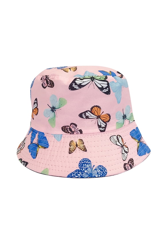 Bucket Sun Hats for Men Woman LSQii Fashion Boho Butterfly Print Breathable Adjustable Casual Summer Fisherman Hat Pink for Daily Street Vacation Travel Y2K Trendy Under $5