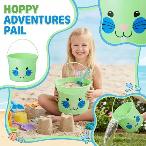 Bucket for Beach Toys Kids Sand Play Pail with Sturdy Handle Lightweight Easy-Clean Plastic Bucket for Beach Camping Fishing Summer Fun Ages 3-10,1PC