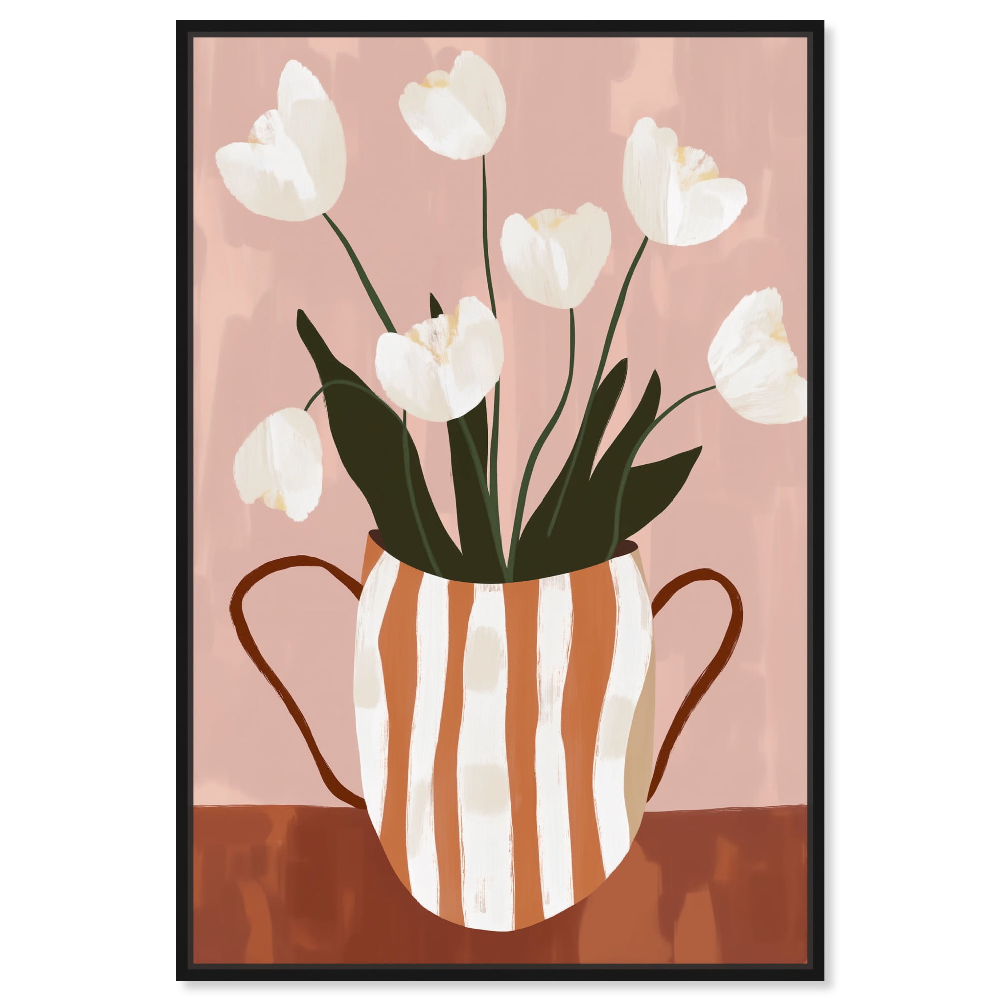 Bucket of Blossoms Pink Canvas Art with Black Frame, 36" x 54"