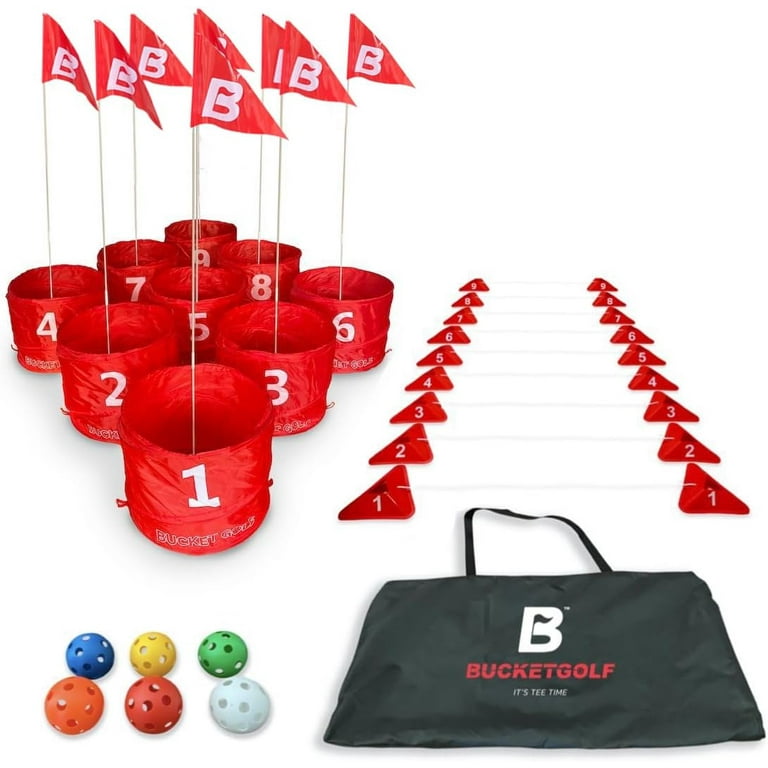 BucketGolf Ultimate Backyard Golf Game, Portable 9 Hole Golf