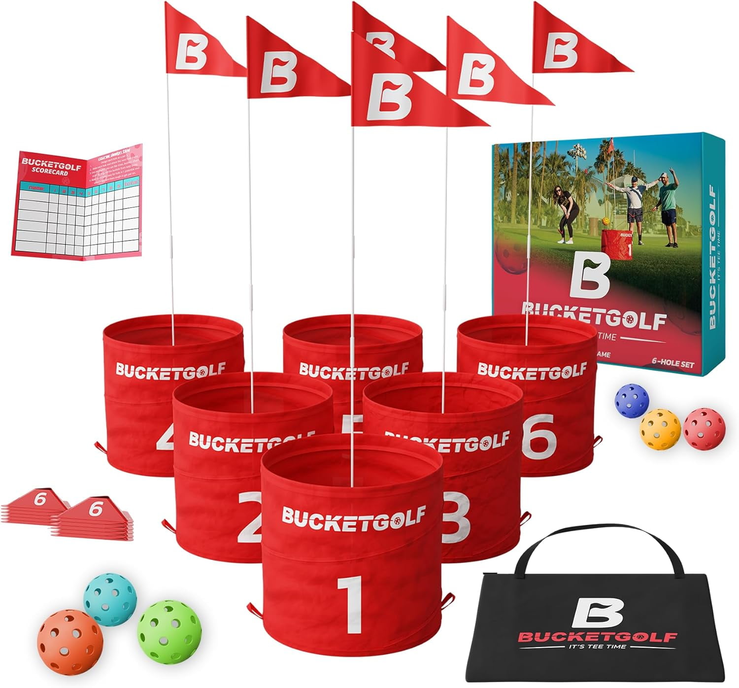 BucketGolf The Ultimate Backyard Golf Game for Kids and Adults - Portable 6 Hole Golf Course Play Outdoor, Lawn, Park, Beach, Yard, Camping
