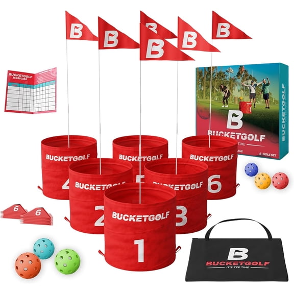 BucketGolf The Ultimate Backyard Golf Game for Kids and Adults - Portable 6 Hole Golf Course Play Outdoor, Lawn, Park, Beach, Yard, Camping